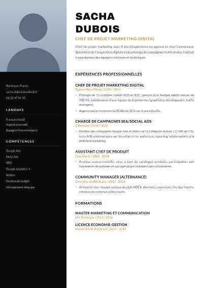 Template CV Noir & Orange